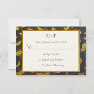 Elegant And Chic Black And Gold Feather RSVP Card