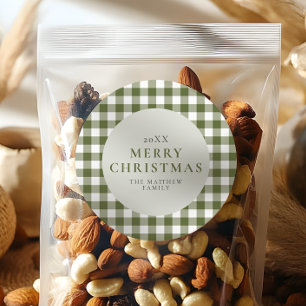 Elegant and Classic Green Gingham Christmas Classic Round Sticker