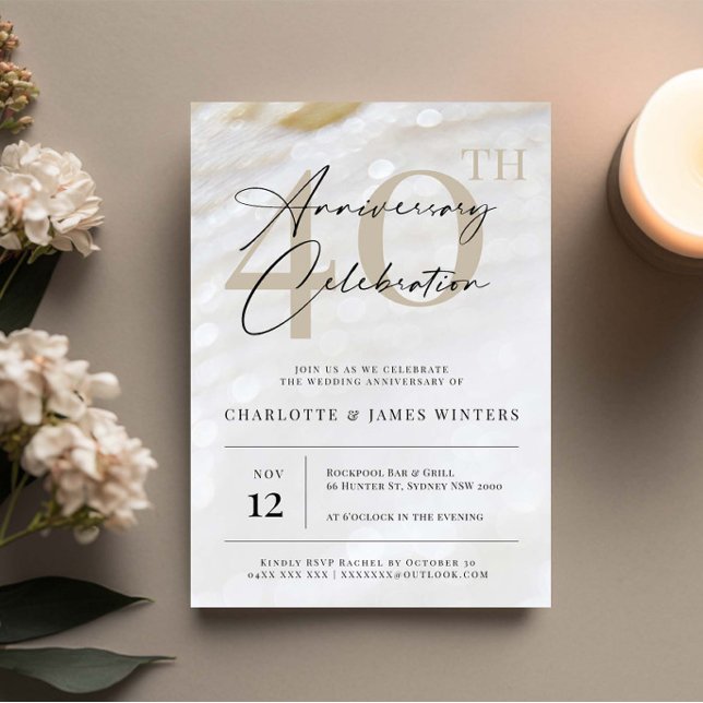 Elegant and classic pearl texture 40th anniversary invitation (Creator Uploaded)