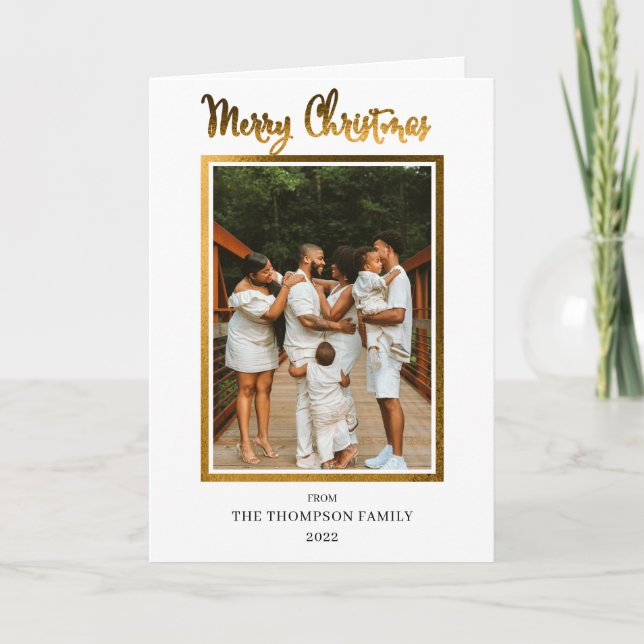 Elegant and Classy Faux Foil Photo Merry Christmas Holiday Card (Front)
