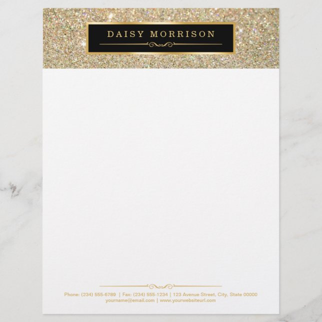 Elegant and Classy Gold Glitter Sparkles Personalized Letterhead (Front)