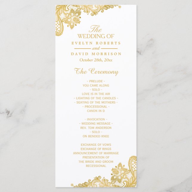 Elegant and Classy Gold Lace Wedding Program Programme (Front)