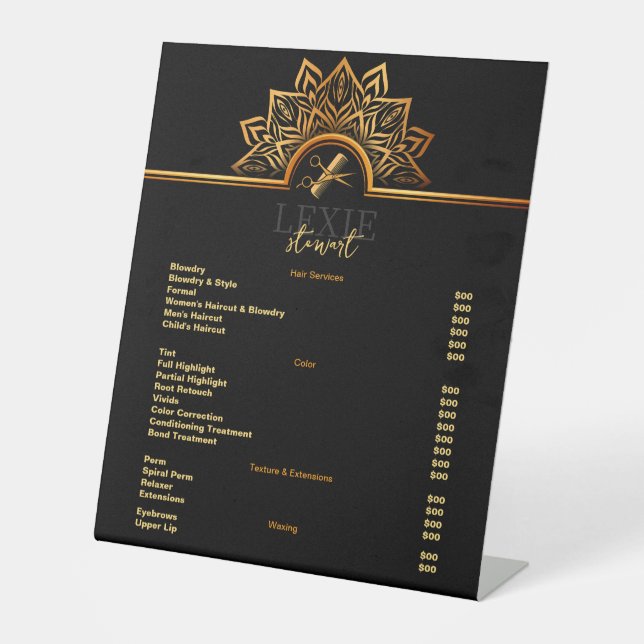 Elegant and Classy Hair Stylist Price List Pedestal Sign (Front)