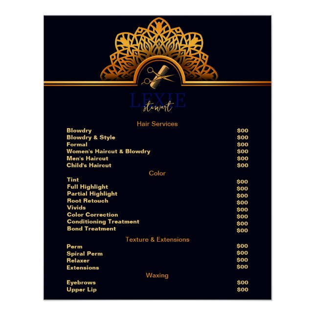 Elegant and Classy Hair Stylist Price List Poster (Front)