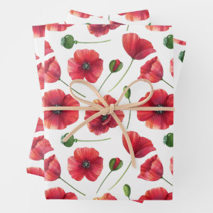 Elegant and Colourful Red Poppy Flowers  Wrapping Paper Sheet