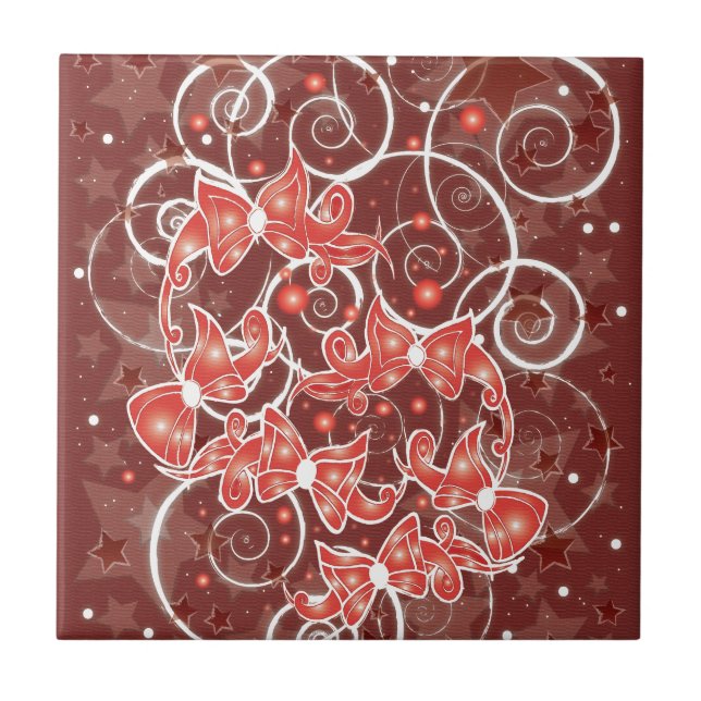 Elegant and Cute Christmas Bows and stars Tile (Front)