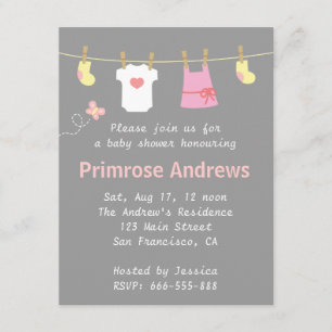 Elegant and Cute Girl Baby Shower, Grey background Invitation