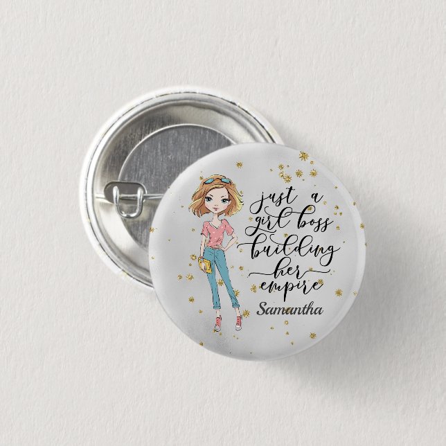 Elegant  and Cute Lady | Girl Boss | Grey 3 Cm Round Badge (Front & Back)