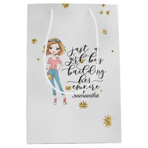 Elegant  and Cute Lady   Girl Boss   Grey Medium Gift Bag