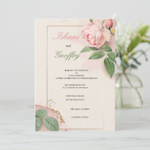ELEGANT AND CUTE PINK WEDDING FLOWERS INVITATION