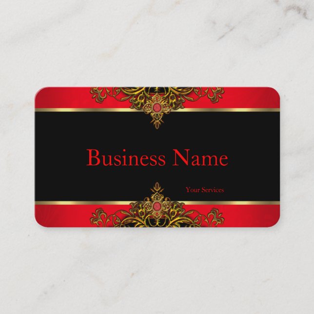 Elegant and Elite Regal Red Black and Gold Gem Business Card (Front)