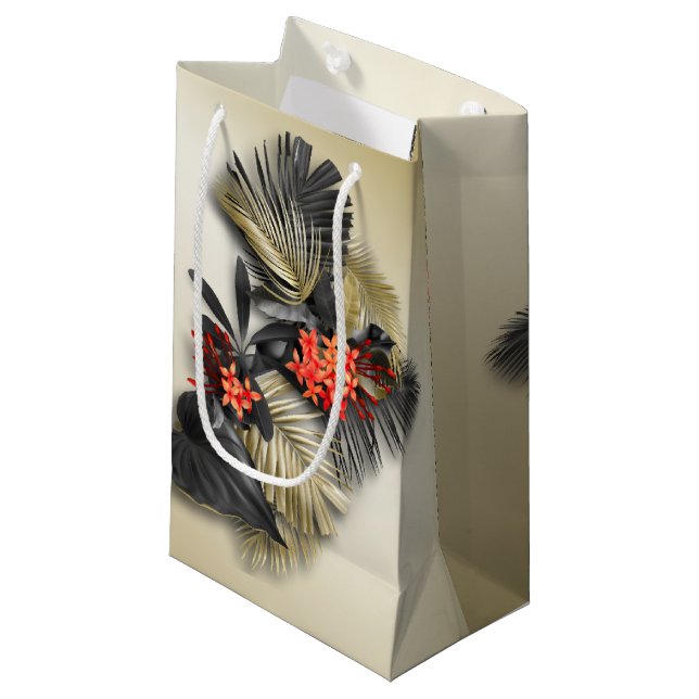 Elegant and Exotic Holiday Tropical Foliage Small Gift Bag (Front Angled)