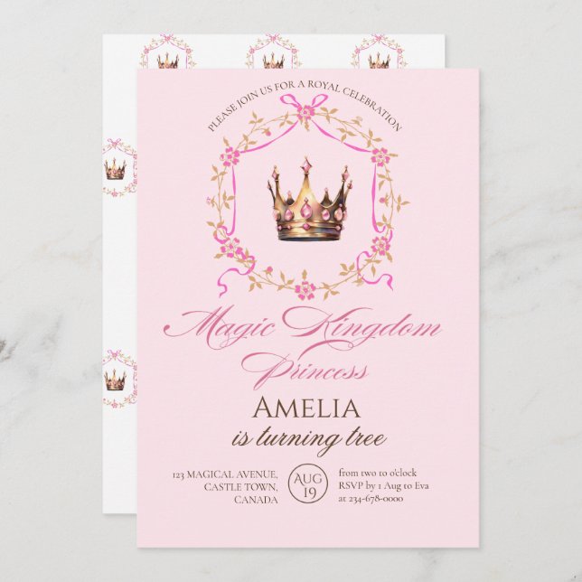 Elegant and fairytale Princess Birthday Party Invitation (Front/Back)