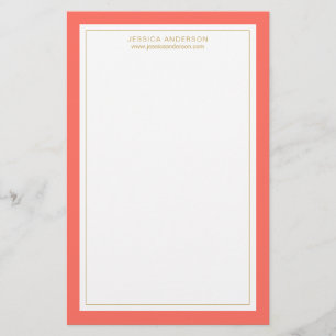 Elegant And Feminine Coral Gold Personalised Stationery