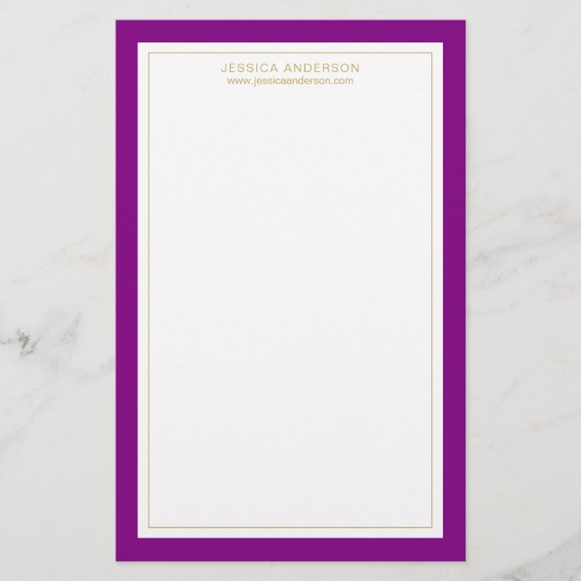 Elegant And Feminine Purple Gold Personalised Stationery (Front)
