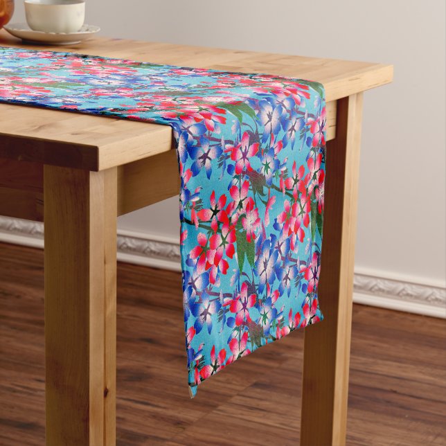 Elegant And Feminine Red Flowers Short Table Runner (In Situ)