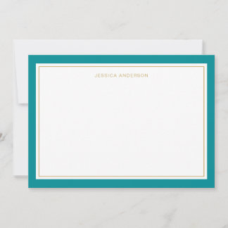 Elegant And Feminine Teal Gold Border Personalised Card