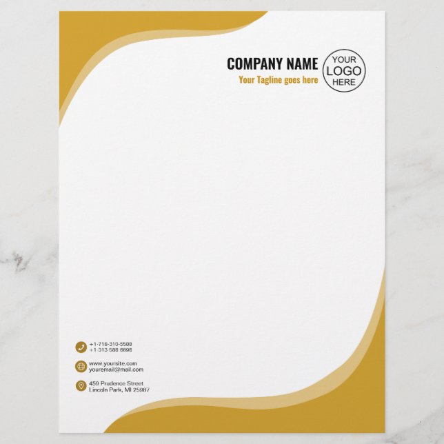 Elegant and fluid yellow custom letterhead (Front)