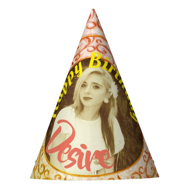 Elegant and Fun Scroll Photo Insert Party Hat  (Front)
