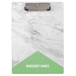 Elegant and Functional Name Customise White Marble Clipboard