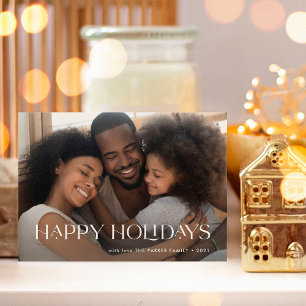 Elegant and Happy Holidays   One Photo Navy Blue Holiday Card