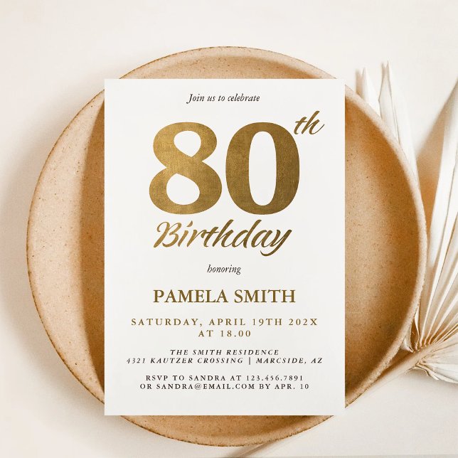 Elegant and luxury classic faux gold 80th birthday invitation (Creator Uploaded)