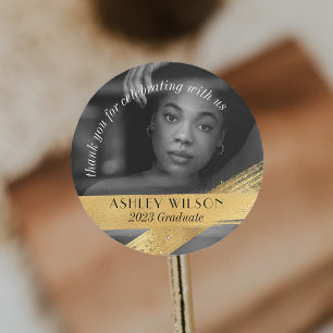 Elegant and Minimal Gold Photo Graduation Classic Round Sticker