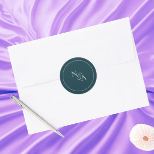 Elegant and Minimalist Cotton Initials Green Classic Round Sticker