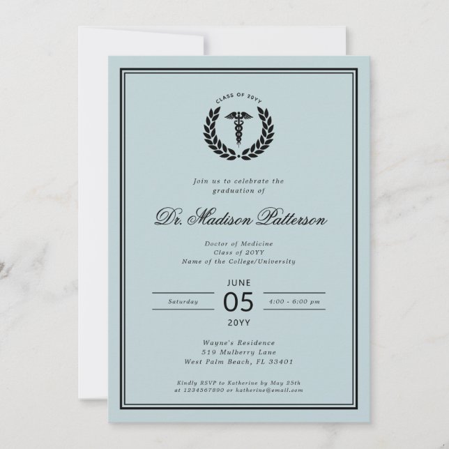 Elegant and Minimalist Medical School Graduation Invitation (Front)