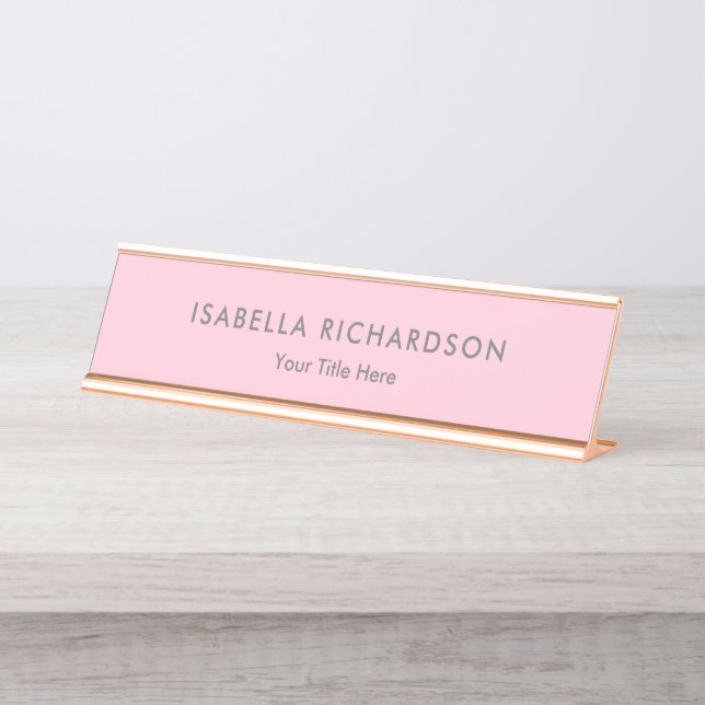Elegant And Minimalist Pink Desk Name Plate (Front)