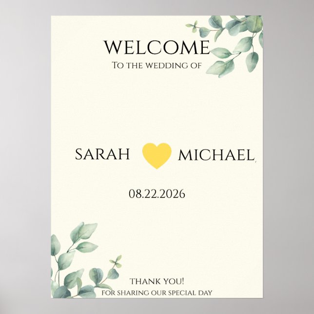 Elegant and minimalist Wedding Welcome Sign (Front)