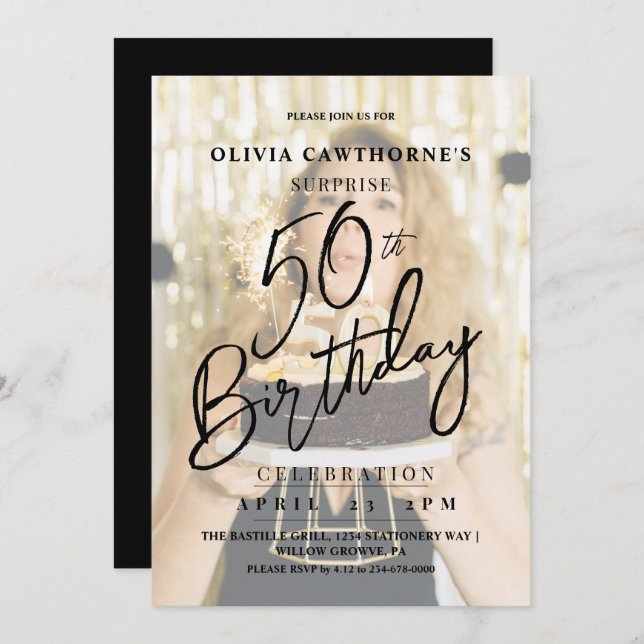 Elegant and Modern 50th Photo Birthday  Invitatio Invitation (Front/Back)