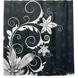 Elegant and Modern Black and White Floral Design Shower Curtain