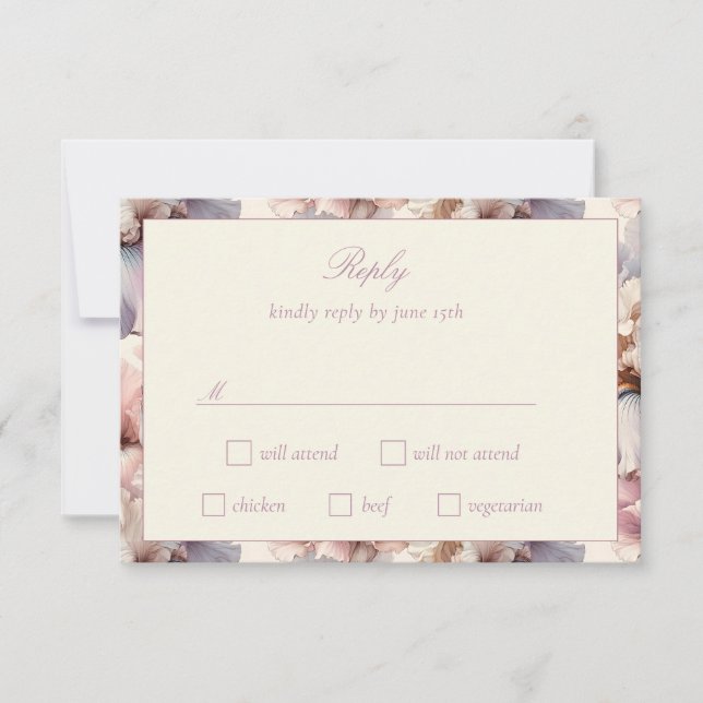 Elegant and Modern Blush and Mauve Flower Wedding  RSVP Card (Front)