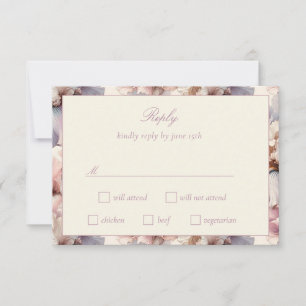 Elegant and Modern Blush and Mauve Flower Wedding RSVP Card