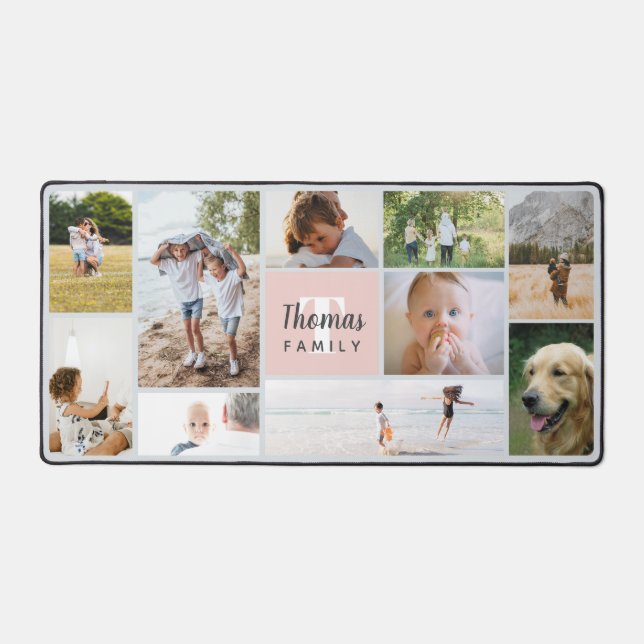 Elegant and Modern Blush Pink Family Photo Desk Mat (Front)