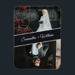 Elegant And Modern Custom 2 Photo Wedding Magnet<br><div class="desc">Celebrate love with this elegant custom wedding magnet featuring two personalised photos of the bride and groom with their names showcased in a stylish diagonal banner. A modern and timeless design, perfect for wedding favours, save the dates, or as a keepsake gift for family and friends. Easily personalise with your...</div>