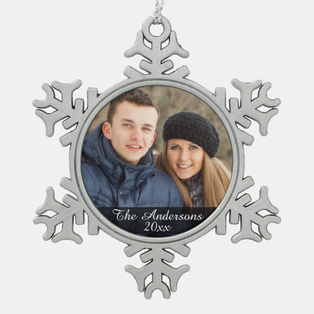 Elegant and Modern Custom Photo Snowflake Pewter Christmas Ornament (Front)