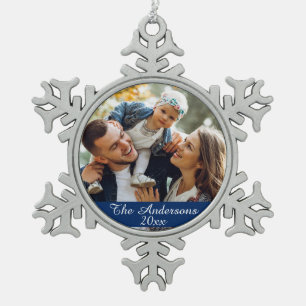 Elegant and Modern Custom Photo Snowflake Pewter Christmas Ornament
