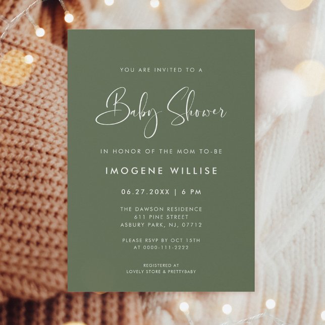 Elegant and modern Dark Sage Green Baby Shower Invitation (Creator Uploaded)