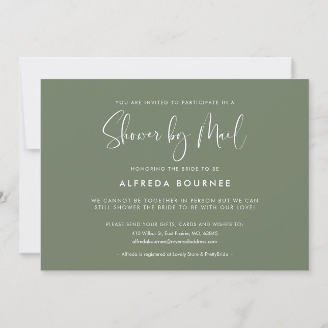 Elegant and modern Dark Sage Green Shower by mail Invitation (Front)