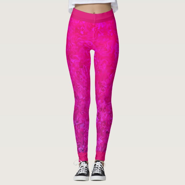 Elegant and modern fuschia pink abstract gradient leggings (Front)