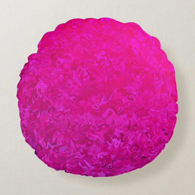 Elegant and modern fuschia pink abstract pattern round cushion (Front)