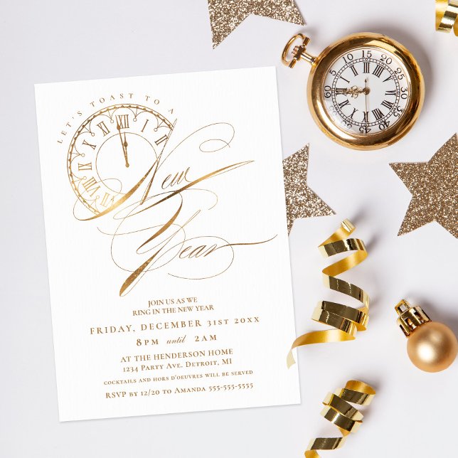 Elegant and Modern Gold New Year's Eve Party Invitation (Creator Uploaded)
