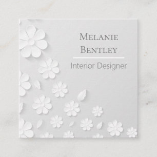 Elegant and Modern Grey and White Floral Square Business Card