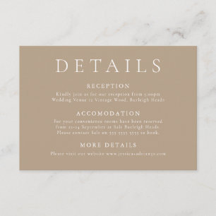 Elegant and Modern Pale Taupe Wedding Details Enclosure Card