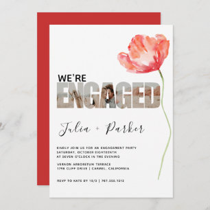 Elegant and Modern Poppy Red Engagement Party Invitation