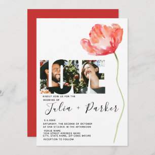 Elegant and Modern Poppy Red Wedding Love Invitation