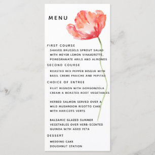 Elegant and Modern Poppy Red Wedding Menu