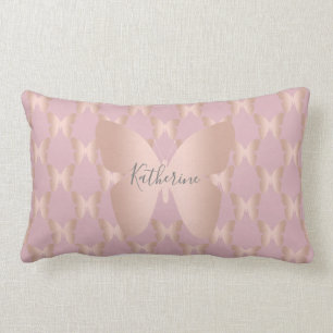 Elegant and modern rose gold butterfly design lumbar cushion